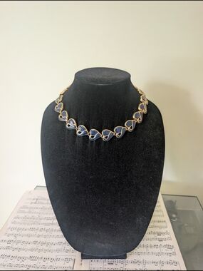 Gold-Tone Navy Enamel Heart Link Necklace